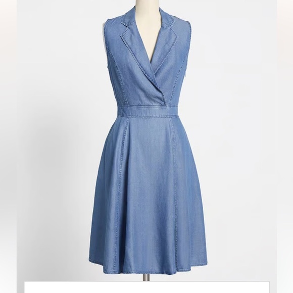 ModCloth blue chambray sleeveless dress with collar size 6 - Picture 1 of 11